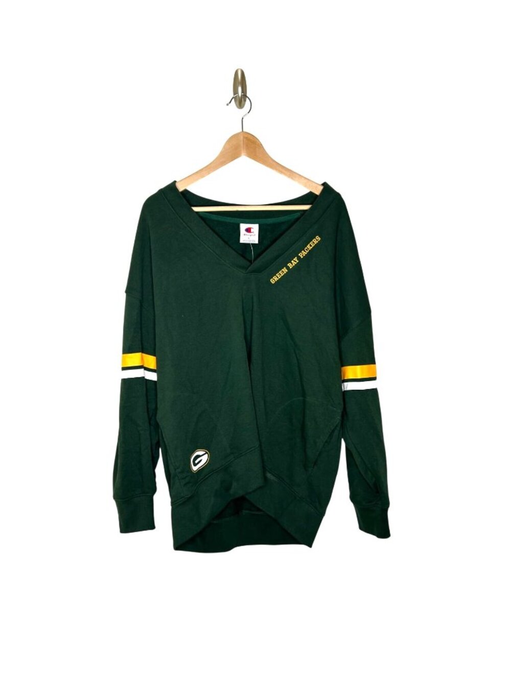 NWT Women's Oversized Large Green Bay Packers Pullover Sweater, V-Neck MSRP: $59
